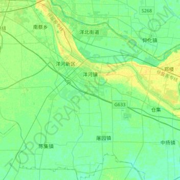 Mapa topográfico 洋河镇, altitude, relevo