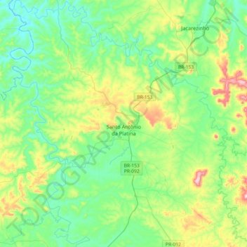 Mapa topográfico Santo Antônio da Platina, altitude, relevo