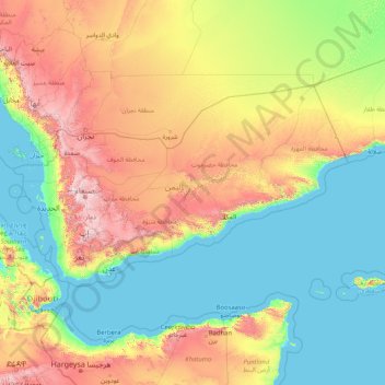 Mapa topográfico Iémen, altitude, relevo