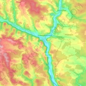 Mapa topográfico Schmidmühlen, altitude, relevo