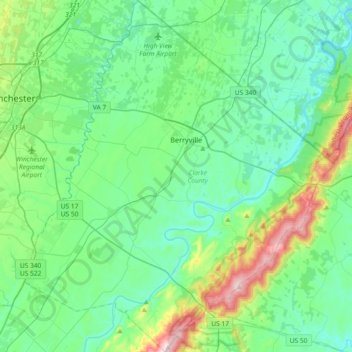 Mapa topográfico Clarke County, altitude, relevo