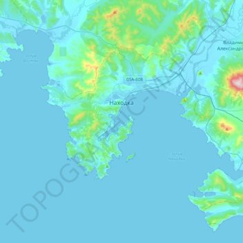 Mapa topográfico Nakhodka, altitude, relevo