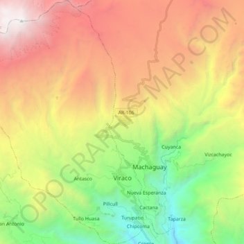 Mapa topográfico Viraco, altitude, relevo