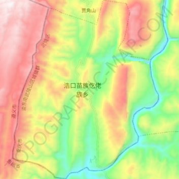 Mapa topográfico 浩口乡, altitude, relevo