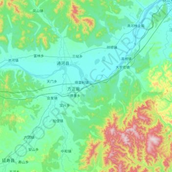 Mapa topográfico 方正县, altitude, relevo