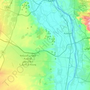 Mapa topográfico ممفيس ومقبرتها منطقة الأهرام من الجيزة إلى دهشور, altitude, relevo