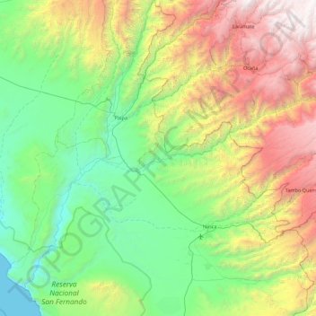 Mapa topográfico Zona de Reserva Arqueológica de Linhas de Nasca e Geoglifos, altitude, relevo