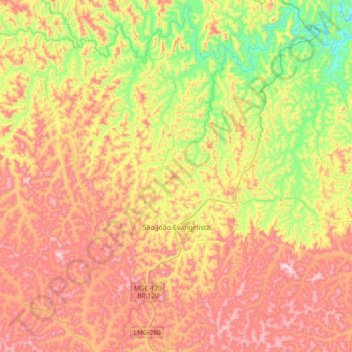 Mapa topográfico São João Evangelista, altitude, relevo