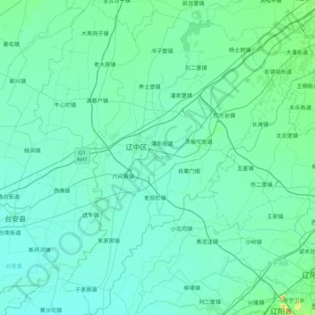 Mapa topográfico 辽中区, altitude, relevo