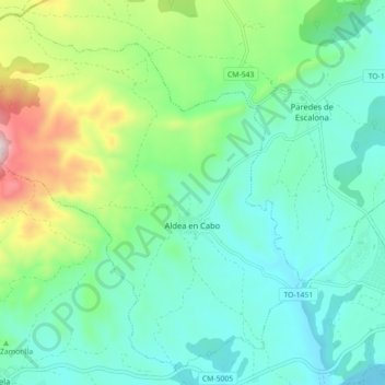 Mapa topográfico Aldea en Cabo, altitude, relevo