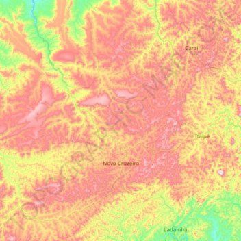 Mapa topográfico Novo Cruzeiro, altitude, relevo