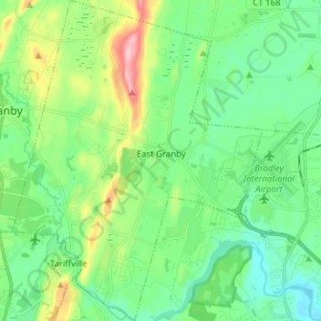 Mapa topográfico East Granby, altitude, relevo