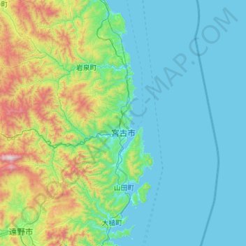 Mapa topográfico Miyako, altitude, relevo