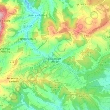 Mapa topográfico Reichenbach-Steegen, altitude, relevo