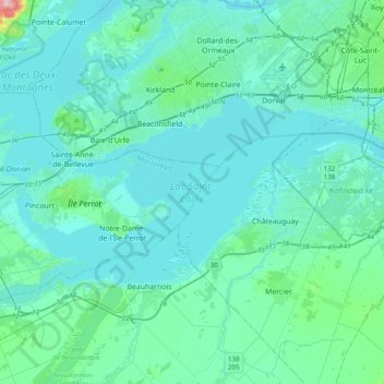 Mapa topográfico Lake Saint-Louis, altitude, relevo