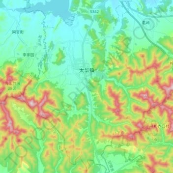 Mapa topográfico 太华镇, altitude, relevo