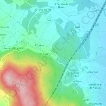 Mapa topográfico Oín, altitude, relevo