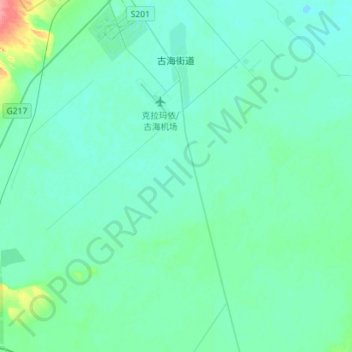 Mapa topográfico 古海街道, altitude, relevo