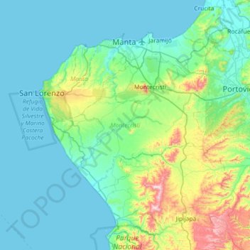 Mapa topográfico Montecristi, altitude, relevo