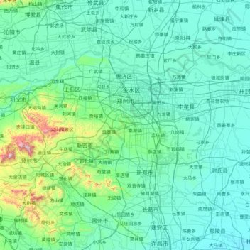 Mapa topográfico Zhengzhou, altitude, relevo