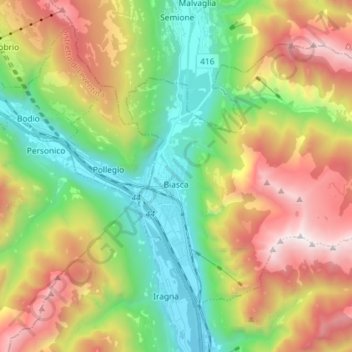 Mapa topográfico Biasca, altitude, relevo