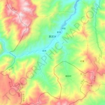 Mapa topográfico 惠民乡, altitude, relevo