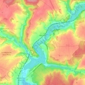 Mapa topográfico Marolles, altitude, relevo