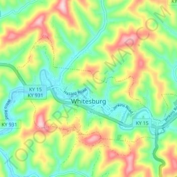 Mapa topográfico Whitesburg, altitude, relevo