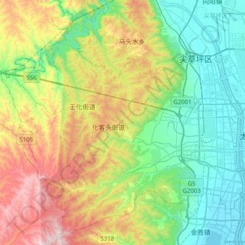 Mapa topográfico 万柏林区, altitude, relevo