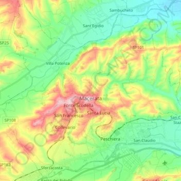 Mapa topográfico Macerata, altitude, relevo