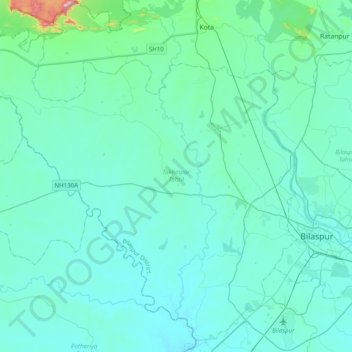 Mapa topográfico Takhatpur Tahsil, altitude, relevo