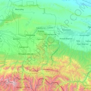 Mapa topográfico Ингушетия, altitude, relevo