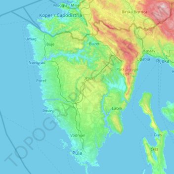 Mapa topográfico Istra, altitude, relevo