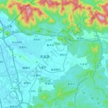 Mapa topográfico 清溪镇, altitude, relevo