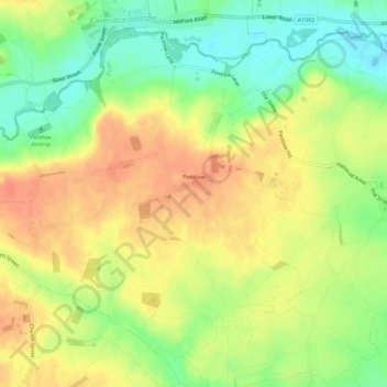 Mapa topográfico Pentlow, altitude, relevo