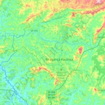 Mapa topográfico Bragança Paulista, altitude, relevo