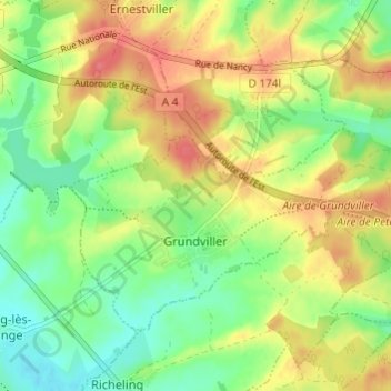 Mapa topográfico Grundviller, altitude, relevo