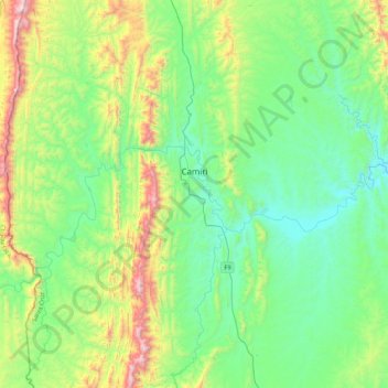 Mapa topográfico Camiri, altitude, relevo