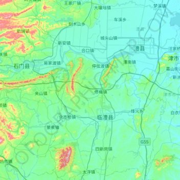 Mapa topográfico 临澧县, altitude, relevo