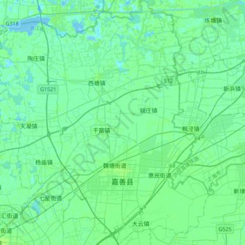 Mapa topográfico 嘉善县, altitude, relevo