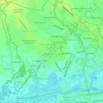 Mapa topográfico Mandurriao, altitude, relevo