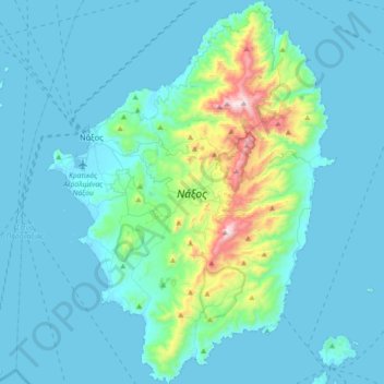 Mapa topográfico Νάξος, altitude, relevo