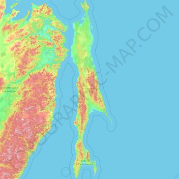 Mapa topográfico Sakhaline, altitude, relevo