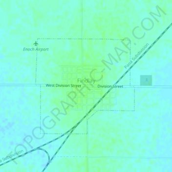 Mapa topográfico Findlay, altitude, relevo