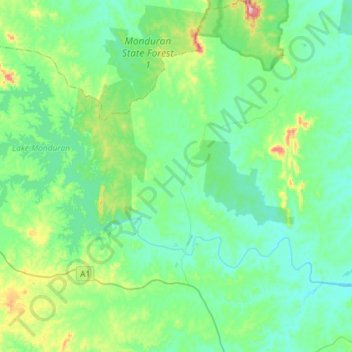 Mapa topográfico Monduran, altitude, relevo