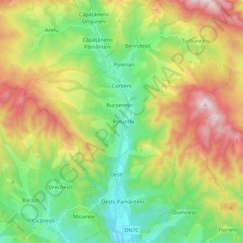 Mapa topográfico Corbeni, altitude, relevo