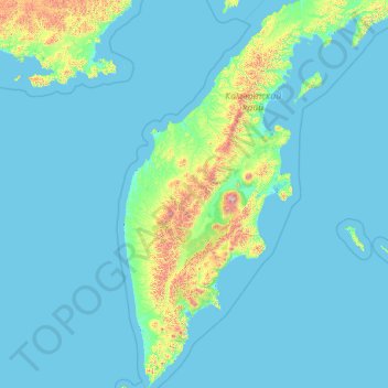 Mapa topográfico полуостров Камчатка, altitude, relevo
