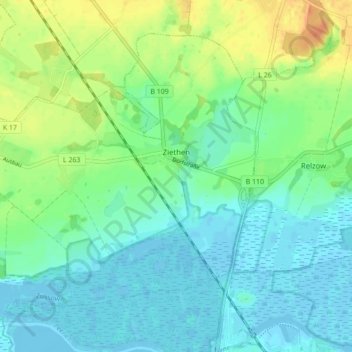 Mapa topográfico Ziethen, altitude, relevo