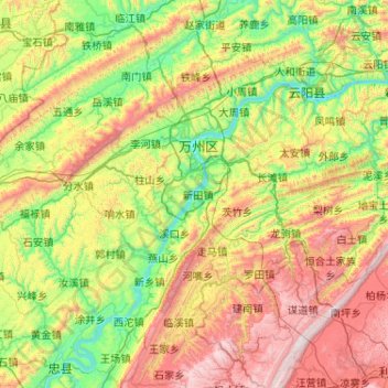 Mapa topográfico 万州区, altitude, relevo