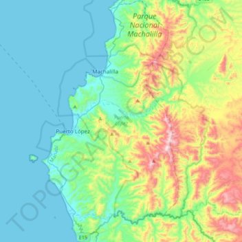 Mapa topográfico Puerto López, altitude, relevo